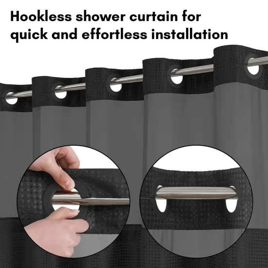 Americanflat 72x75 Hookless Waffle Pattern Shower Curtain - Water-Resistant Long Shower Curtain with Sheer Panel, Snap-In Liner, and Grommets {9}