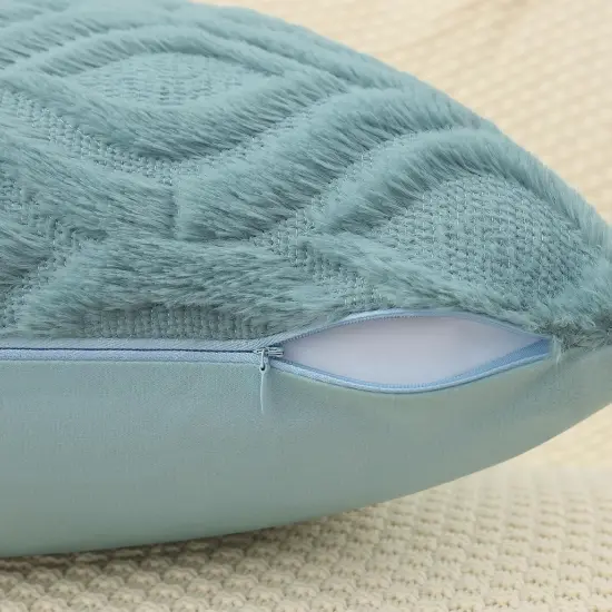 Throw Pillow Covers 18x18 Inch Set of 2, Soft Plush Faux Wool Aqua Couch Pillow Covers, Spring Solid Dyed Accent Pillow Cases for Sofa Bed Living Room Home Decor {5}