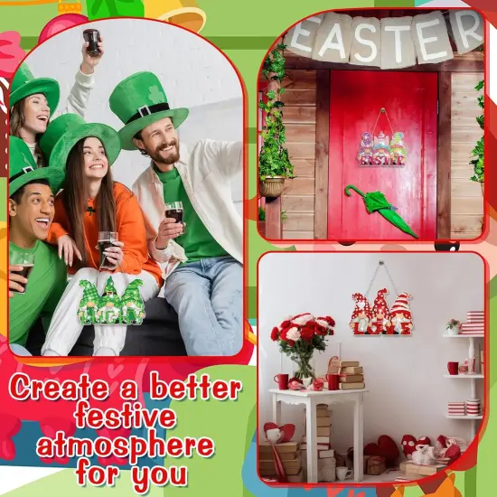 12 Pcs Seasonal Gnome Diamond Art Wreath Kits Diamond Art Gnomes Hanging Signs 5d DIY Gnome Ornaments {6}