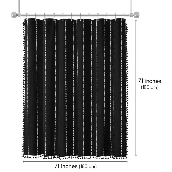 Americanflat 71x71 Woven Linen Shower Curtain with Tassel Accents - Includes 12 Grommets and Hooks - 100% Polyester {8}