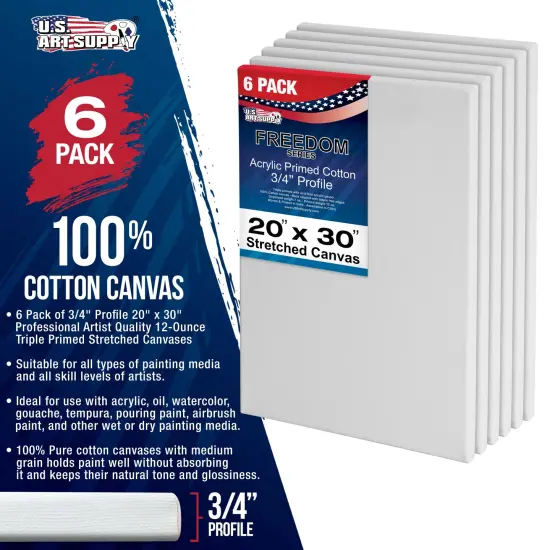 20 x 30 inch Stretched Canvas 12-Ounce Triple Primed, 6-Pack - Professional Artist Quality White Blank 3/4" Profile, 100% Cotton, Heavy-Weight Gesso {2}