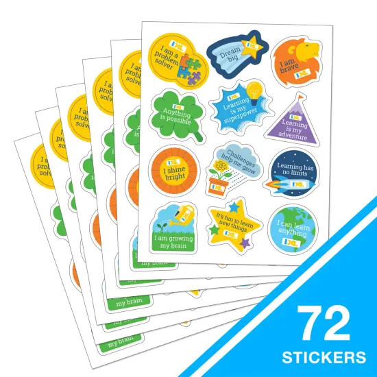 IXL 72 pc Mighty Mindset Stickers, 6 Sheets of Incentives With Positive Affirmations for Schoolwork, Awards, Classroom Prizes, Reward Chart, Planner, Crafts for Kids, Motivational School Supplies {2}