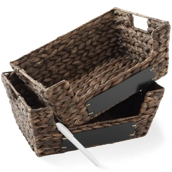 2pk Wide Pantry Baskets, Hyacinth Wicker Kitchen Storage Bins for Shelves Espresso {5}