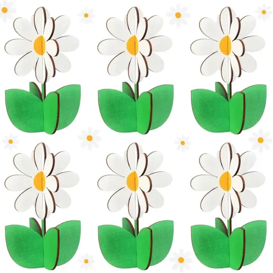 12 Pcs Spring Daisy Wood Signs Retro 3D Flowers Table Decoration Rustic Farmhouse Daisy Table Centerpiece Floral Block Tabletop Signs for Spring Home Tiered Tray Decor {1}