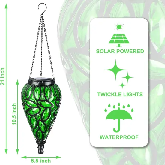 Solar Hanging Lantern Outdoor Lights, Tear-Shaped 15 LEDs Cool White Hanging Lights with S Hooks Decor in Garden, Yard, Pathway, Front Door and Landscape {5}