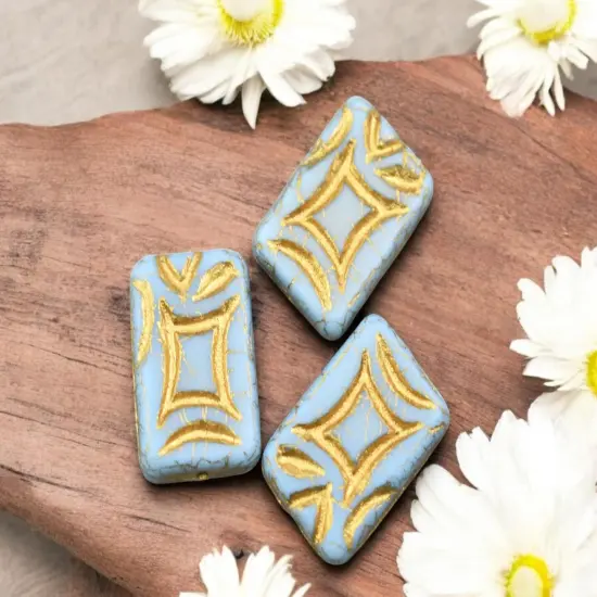 *6* 19x13mm Bronze Washed Matte Blue Turquoise Rectangle Beads {3}