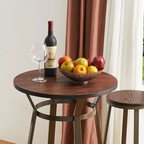 Set of 3 Steel Bar Table and Bar Stool Pub Set (1 Table+2 Stools) Brown {5}