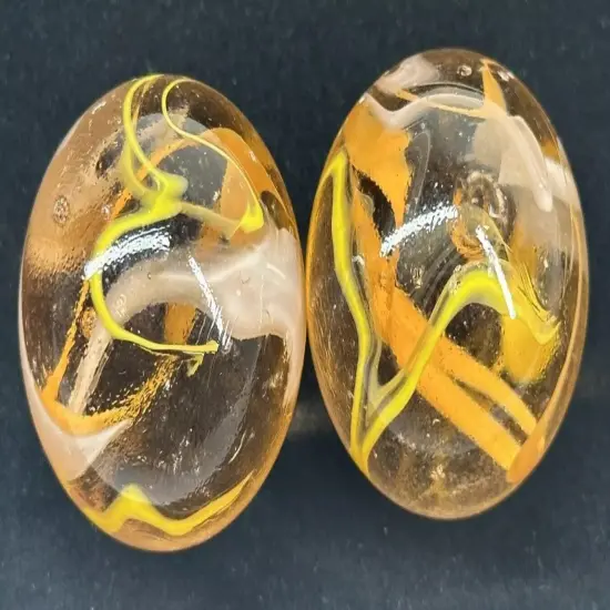 FIrefly 35mm Marbles~set of 2 Boulders glass Clear Orange/yellow/White {2}