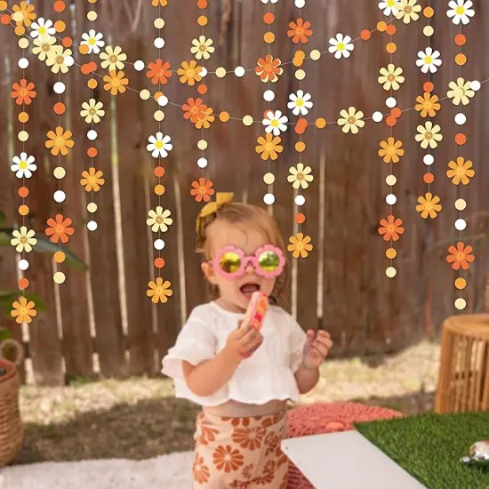 47.2 Ft Groovy Party Decorations Boho Daisy Polka Dot Garland Streamer Ombre Orange Daisy Banner Cutouts for Birthday Baby Shower Wedding Bridal Shower Spring Summer Fall Retro Hippie Decor Supplies {3}