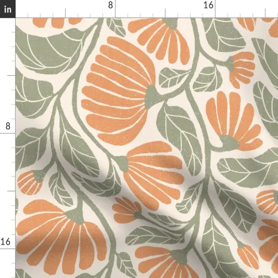 Various Fabrics by the Yard or Fat Quarter Boho Floral Modern Farmhouse Chic Cottage Vintage Botanical Damask Flowers Rustic Kitchen Moss Sage Green Retro Block Print Peach Orange Large Custom Printed Fabric by Spoonflower {2}
