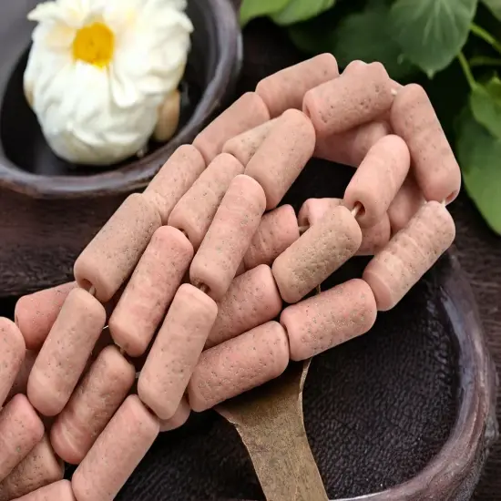 10x25mm Matte Vintage Pink Pompeii Tube Beads (18" Strand) - Indonesian Glass Beads {1}