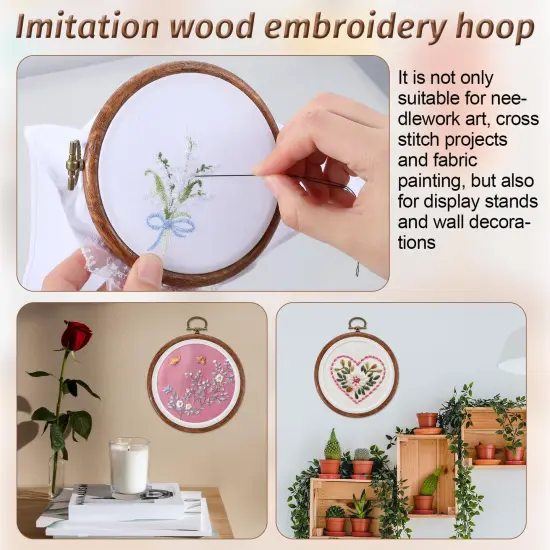 3 Pieces 3 Inch Embroidery Hoop Set, Cross Stitch Ornament Frames, Embroidery Hoop Imitated Wood Display Frame for Art Craft Sewing and Hanging Decor {5}