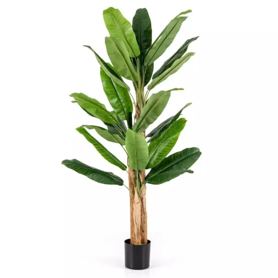 6.5' Tall Artificial Banana Tree w/ 27 Large Leaves Triple Stalks Natural Bark {1}