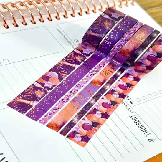 FOILED Celebrate NYE Anniversary Rose Gold Celebration Party Washi Tape Set January 2025 - W124 {3}