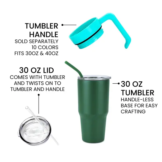 Makerflo 30 oz Powder Coated Tumbler and Handle Sold Separately, Includes a Sliding Splash & Leak Proof Lid, Ideal for Craft and Personalization (Laser Engraving, UV DTF, Epoxy, and Vinyl) {10}