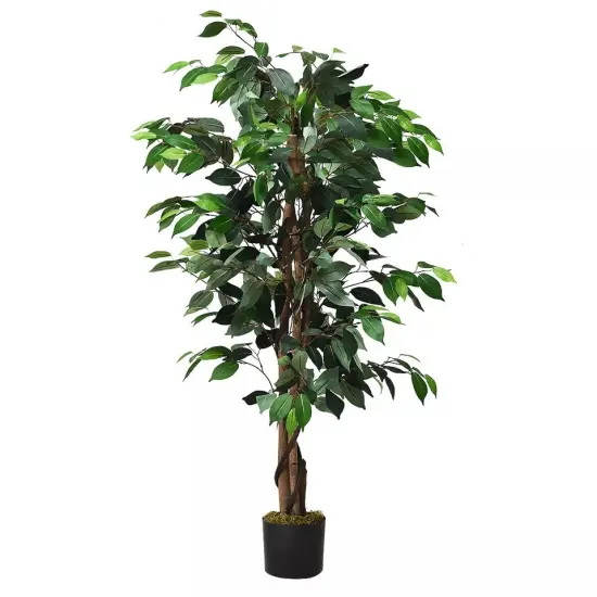 4 Feet Artificial Ficus Silk Tree Living Room Decoration Wood Trunks Green {1}