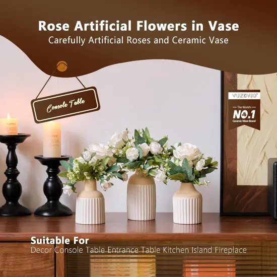 3 Pcs Silk Roses Artificial Flowers with Vase, Fake Flowers in Vases {5}