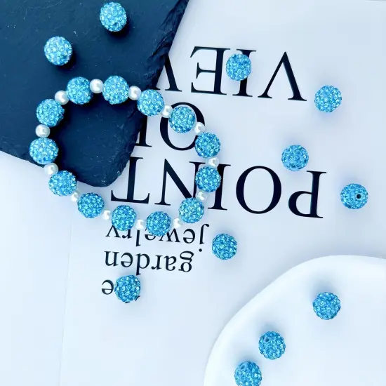 10mm Clay Rhinestone Beads for Bracelets, 100 Pcs Sparkle Crystal Beads for Jewelry Making, Glitter Round Shamballa Disco Ball Design for DIY Crafts Necklace Earrings Decoration (Aquamarine) {2}