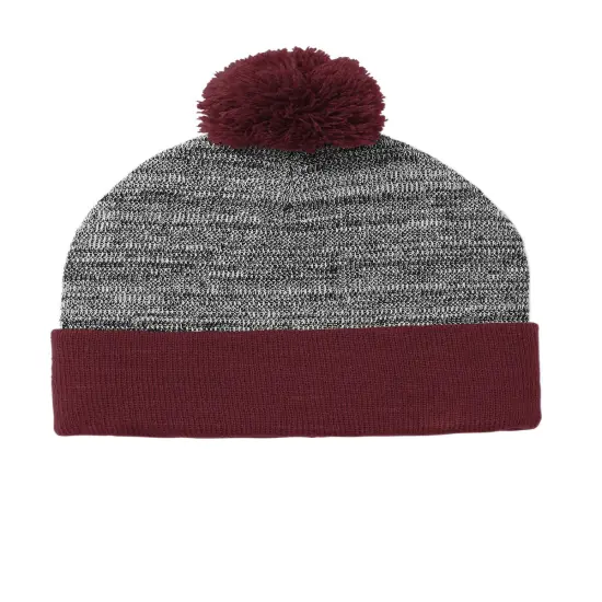 Sport-Tek &reg; Heather Pom Pom Beanie F Green/Grey Heather {6}