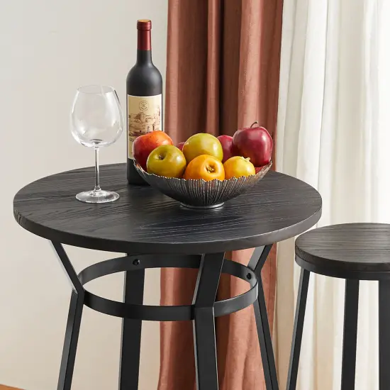 Set of 3 Steel Bar Table and Bar Stool Pub Set (1 Table+2 Stools) Black {6}