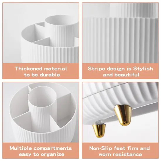 360&deg; Rotate Makeup Brush Holder Organizer, Makeup Organizers Countertop, Makeup organization and Skincare Storage for Vanity, Desktop, Bathroom (White) {5}