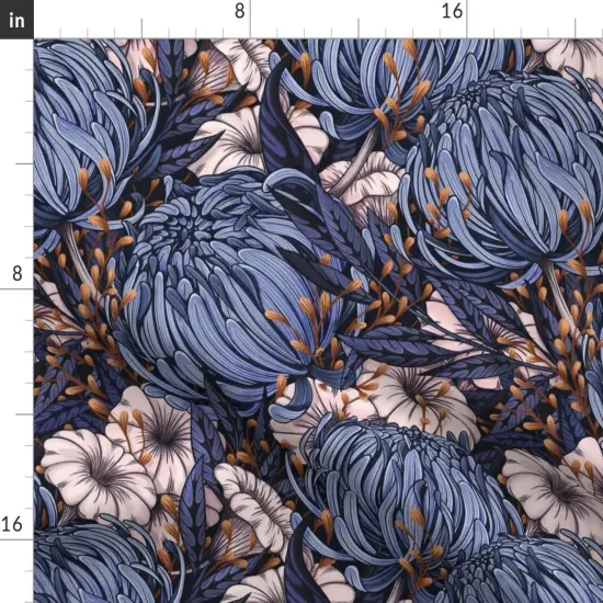 Various Fabrics by the Yard or Fat Quarter Blue Bold Floral Chrysanthemum Blooms Modern Garden Opulent Botanical Maximalist Moody Custom Printed Fabric by Spoonflower {2}