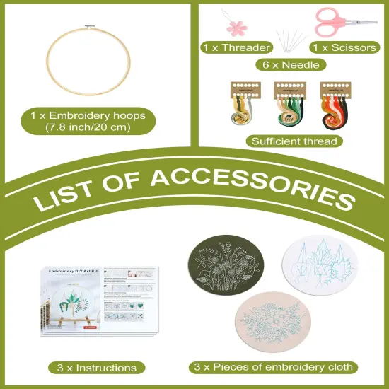 3 Sets Embroidery Kit for Beginners Needlepoint Cross Stitch Kits for Adults,Stitch Learning DIY Sets with Instruction Video,Stamped Floral Patterns,Hoop,Threads,Sewing Hobby {6}