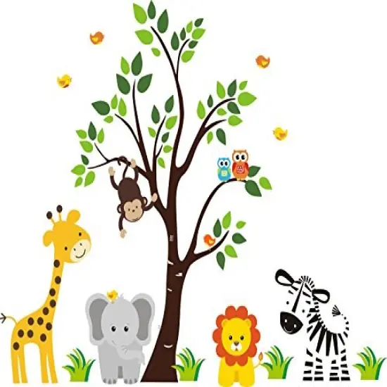 JUNGLE SAFARI ANIMALS Baby Shower Idea Birthday Cake Topper Edible Icing Image 1/4 Sheet Frosting {1}