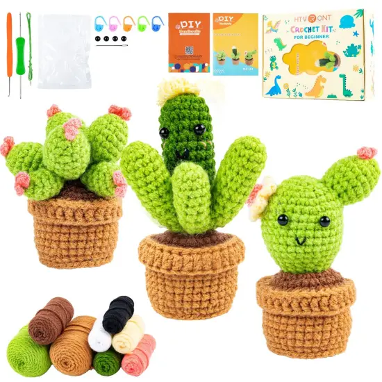 Crochet Kit for Beginners - Complete Crochet Kits with Stitch by Stitch Video Tutorial, Beginner Crochet Kit for Adults Kids Gift - Starter Easy Learn to Crochet Succulent Plants Family {2}