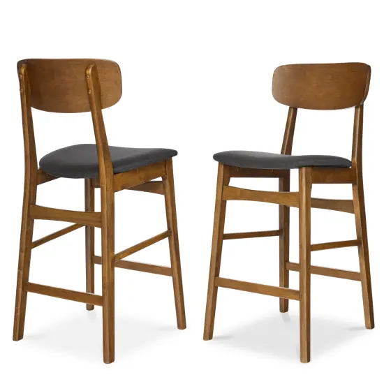 Best Choice Products 2-Piece Farmhouse Counter Height Bar Stool Set w/ Cushioned Seat, Wooden Backrest Walnut/Charcoal {1}