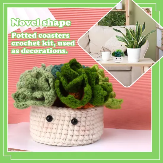 Crochet Kit for Beginners, 6PCS Coasters Crochet Starter Kit Plant Pot, Knitting Supplies Kit with Step-by-Step Video Tutorials, Crochet Yarn for Adults DIY Present {3}