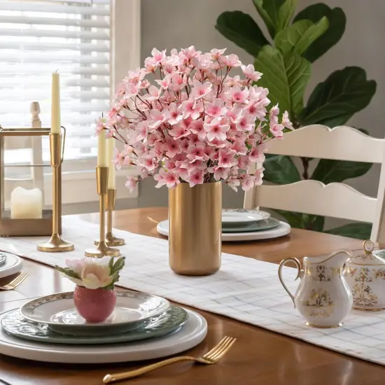 6PCS Artificial Cherry Blossom Flowers, Pink Faux Peach Blossom Branches Stems Silk Fake Flowers 15.7&rsquo;&rsquo; for Home Kitchen Wedding Party DIY Garden Decorations {2}