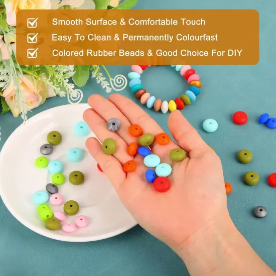 50Pcs 12mm Silicone Lentil Beads, Rubber Abacus Focal Bead Loose Bulk Beads for DIY Keychain Pens Bracelets {4}