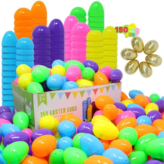 JOYIN 50PCS Plastic Easter Eggs, Empty 2.3" 44PCS Colorful with 6PCS Golden Eggs Bulk Fillable for Easter Hunt Party Favor Basket Stuffers Filler Classroom Prize Supplies Decor {2}