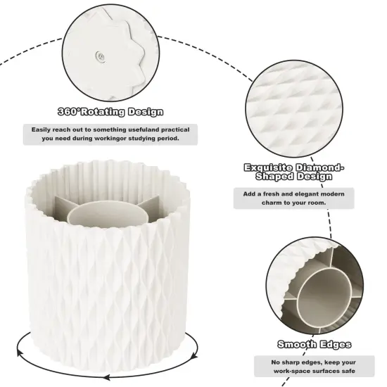 Makeup Brush Holder Organizer -360° Rotating Multi-Functional Pen Holder for Desk,Multi-Purpose Desktop Stationary Organizer,Storage Cup for Lipsticks, Comb, Beauty Tool in Vanity (White) {2}