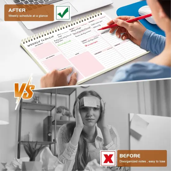 Weekly To Do List Notepad - 52 Undated Sheets Weekly Planner A4 Size（8.5"&times;11"）Spiral Desk Checklist Notebook with Ruler Storage Pocket Perfect for Office Home School Teacher Supplies - Pink {4}