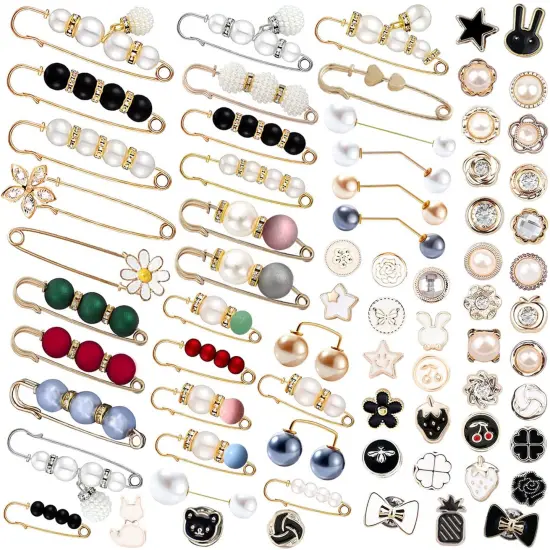 70 Pcs Brooches And Pins For Women, Brooch Pins Cover Up Buttons Safety Pins For Clothes, Fashion Charms For Socks, Pearl Brooches Pins For Sock Scarf Shawl Hat Pins Accessories Pant Waist Tightener (70) {1}