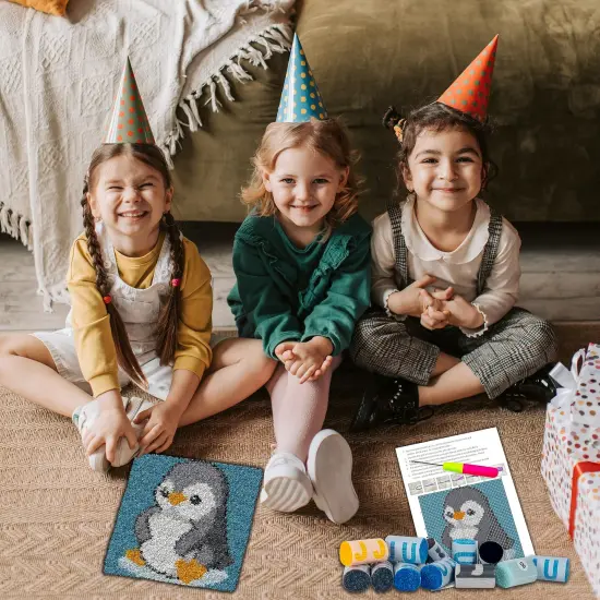 Latch Hook Kits for Kids Adults DIY Rug Tapestry Kits with Printed Canvas Embroidery Kits Festival Gifts Home Decoration (Penguin,11.8inch X 11.8inch) {2}