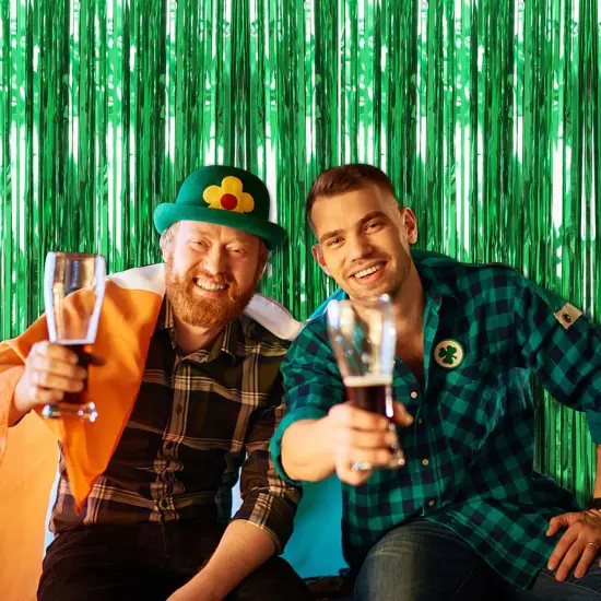 2 Pack Green Streamers Backdrop Jungle Party Decorations Foil Fringe Backdrop Curtains Photo Booth Backdrop for Birthday Dinosaur Animal St Patrick's Day Football Christmas Party Decorations {3}