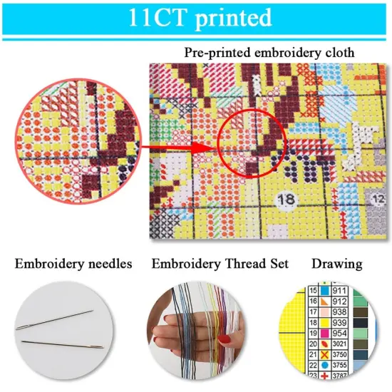 Cow Stamped Cross Stitch Kits for Adults Beginners, DIY Animals Cross Stitch Patterns Kits Printed Dimensions Needlepoint Kits,Crafts Embroidery Kits for Home Decor {4}