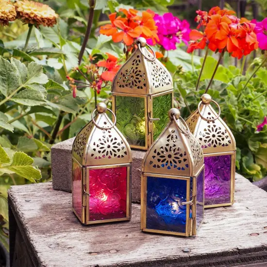 In the Breeze 9201 &mdash; Blue Mini Square Tealight Lantern &mdash; Moroccan-Style Boho Chic Tealight Glass and Metal Tabletop Lantern {4}