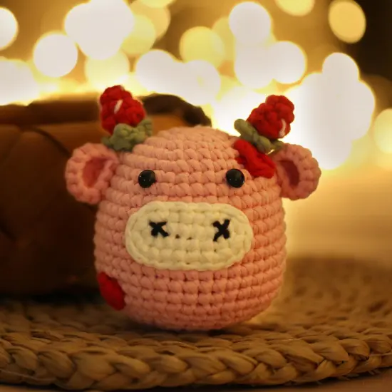 Crochet Kit for Beginners Adults - Cow Starters Crocheting Animal Kits for Kids, DIY Craft Birthday Gift with Crochet Yarns, Hook, Step-by-Step Video, Instruction and Crochet Accessories {2}