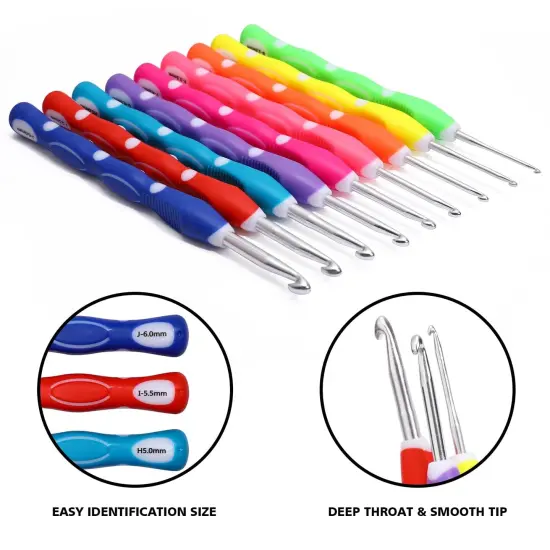 KOKNIT 9 Size Crochet Hooks Set, 2mm-6mm Large Ergonomic Grip Soft Handles and Aluminum Knitting Needles for Beginners {3}