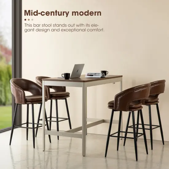 Set of 2/4 Mid-Century Modern 40.5"H Faux Leather Bar Stools with Nailhead Trim {10}