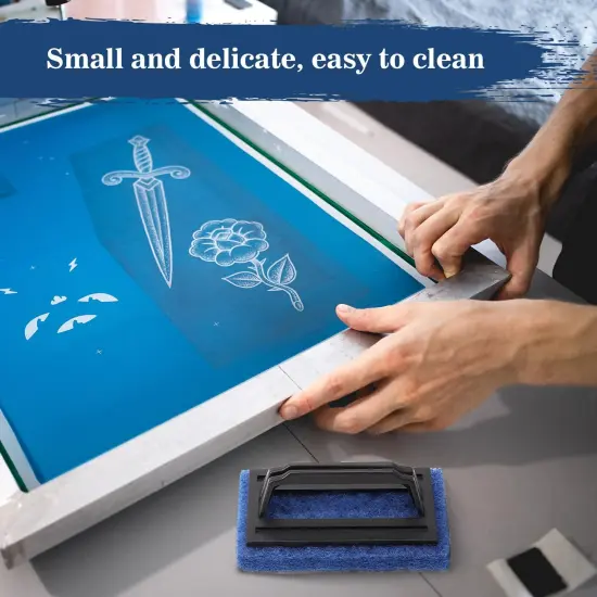 3 Pack Screen Printing Scrub Pad, Blue Scrub Cleaner Brush with Handle, Silkscreen Ink Remover for Reclaiming Mesh Frames {3}