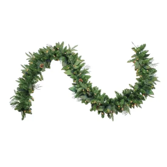 Northlight Pre-Lit Mixed Winter Pine Artificial Christmas Garland - 9' x 12" - Clear Incandescent Lights Green {4}