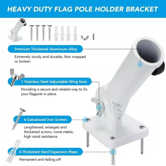 Flag Pole Holder for Outside,Multi-Position Aluminum Adjustable Bracket Mount White {1}