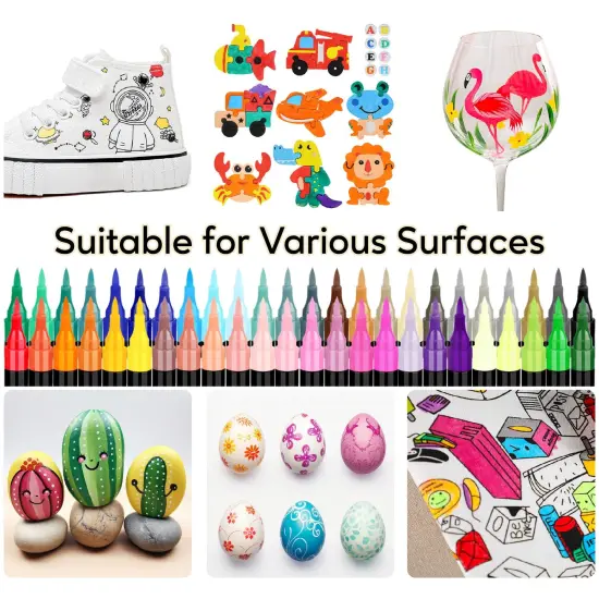 48 Colors Acrylic Paint Markers, Dual Tip with Fine Tip and Brush Tip Pens for Stone, Wood, Calligraphy, Canvas, Ceramic, Metal, Glass, Rock Painting, DIY Crafts {3}