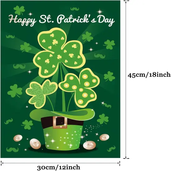 Happy St. Patrick's Day Garden Flag Shamrock Leprechaun Hat Decorative Irish Yard Flags Double Sided 12 x 18 Inch Saint Patrick's Day Lucky Day Outdoor Garden Lawn Farmhouse Decorations {2}