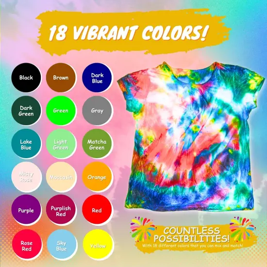 Tie Dye Kit for Kids & Adults - Complete DIY Tie Dye Set w/Tie Dye Powder in Tie Dye Refill Packets -Fun Kids Tie Dye Kit w/Nozzle Spray Tie Dye Kit for Fabric - Dye for Clothing (Pack of 18, 60 ml) {5}